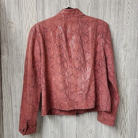 Alfani Pink Leather Snakeskin Print Moto Jacket Womens XL - Picture 5 of 9